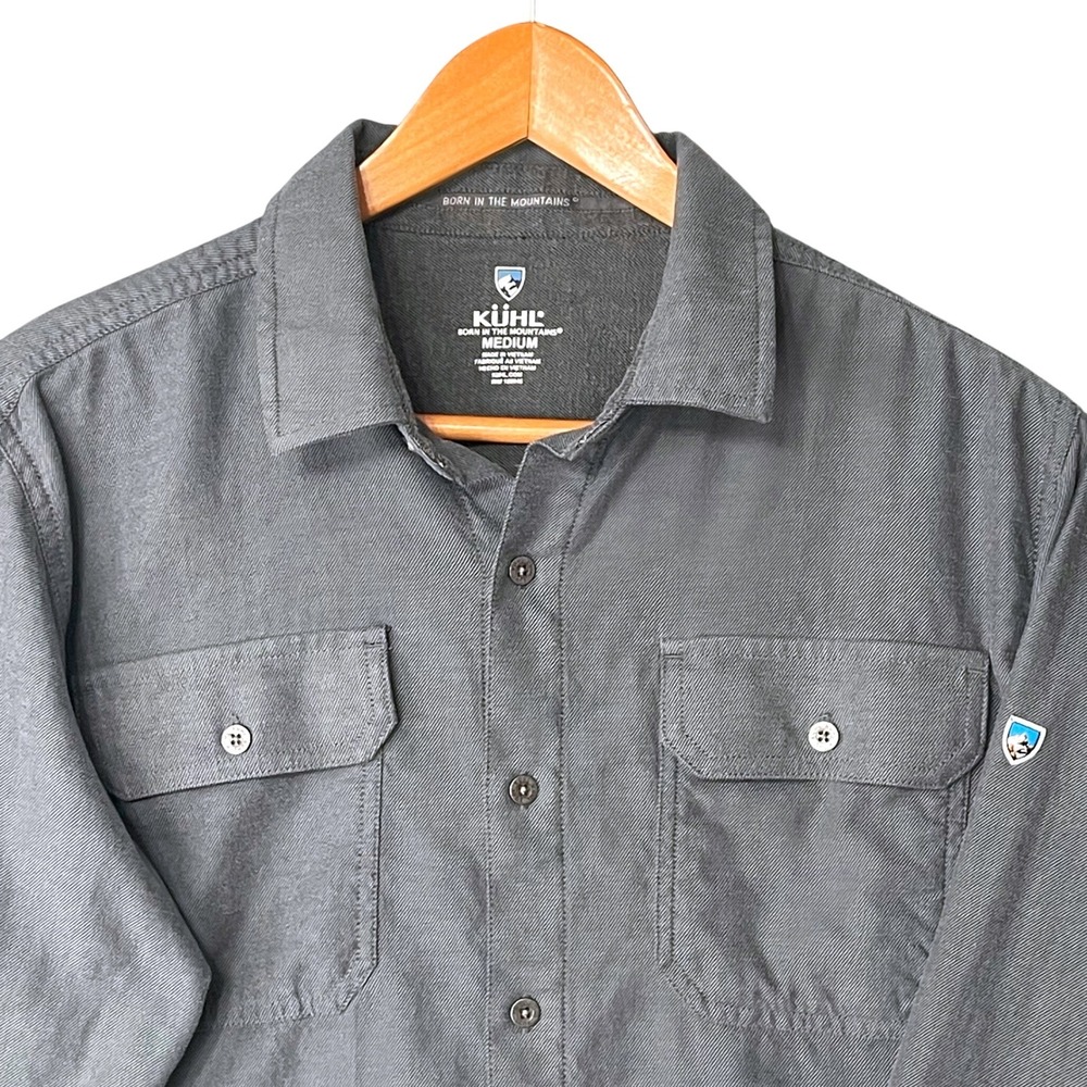Kuhl Mens Medium Gray Twill Long Sleeve Button Down Outdoor Hiking Shirt Hiking